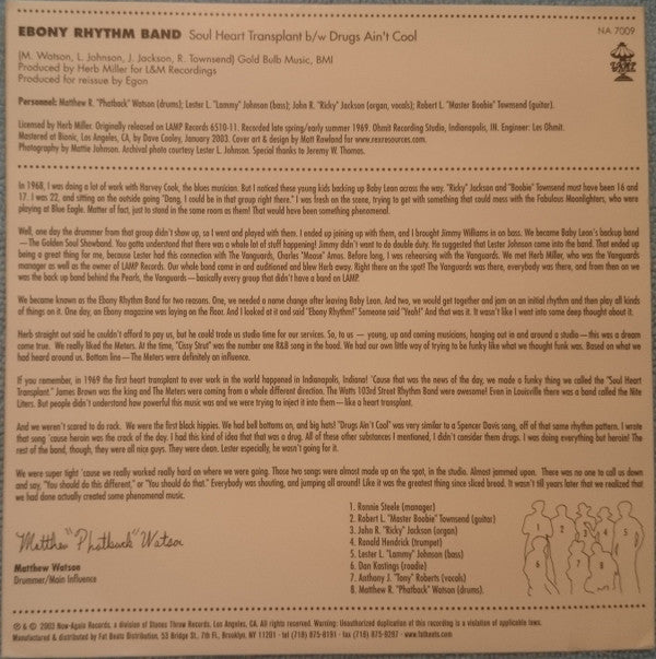 Ebony Rhythm Band : Soul Heart Transplant / Drugs Ain't Cool (7", Single, RE)