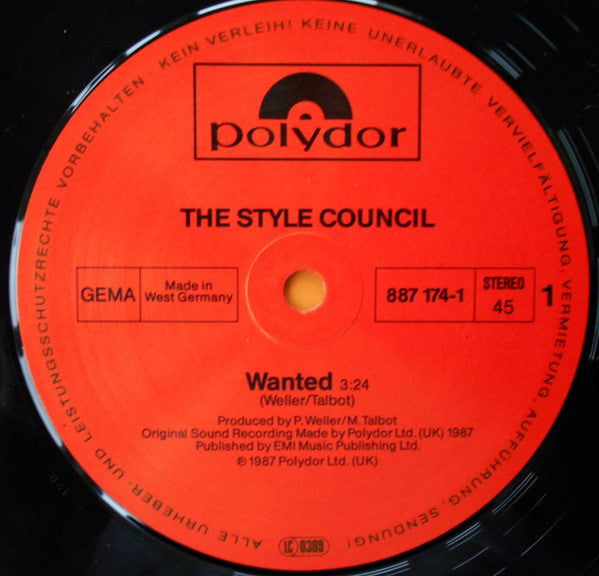 The Style Council : Wanted (Or Waiter, There's Some Soup In My Flies.) (12", Single)