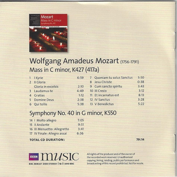 Wolfgang Amadeus Mozart : Mass In C Minor / Symphony No. 40 (CD, Comp)