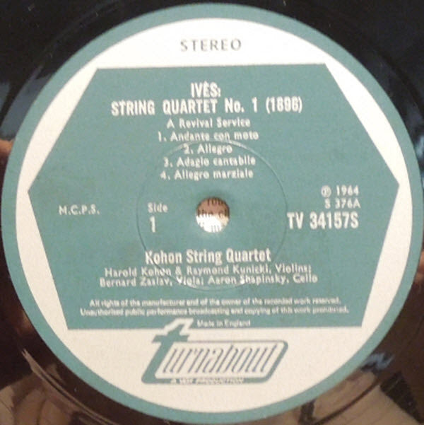 Charles Ives - The Kohon String Quartet : String Quartet No. 1 (1896) "A Revival Service",  String Quartet No. 2 (1907-1913) (LP)