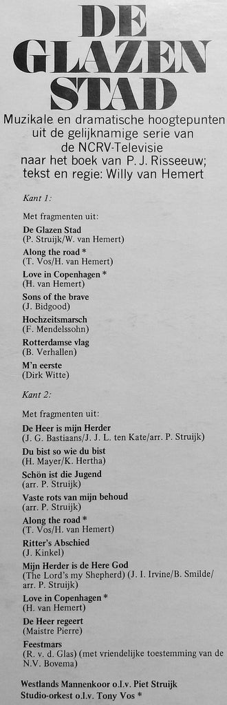 Willy van Hemert / Tony Vos / Westlands Mannenkoor / Piet Struijk : De Glazen Stad (Original Soundtrack) (LP, Album, Mono)