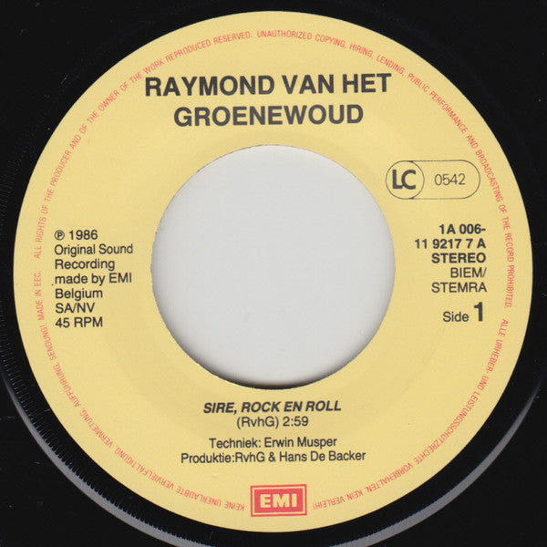 Raymond van het Groenewoud : Sire, Rock En Roll (7", Single)