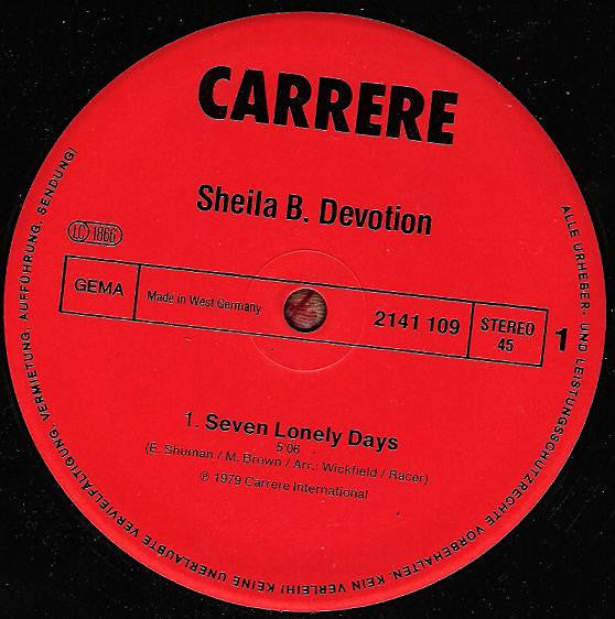 Sheila & B. Devotion : Seven Lonely Days / Sheila Come Back (12", Maxi)
