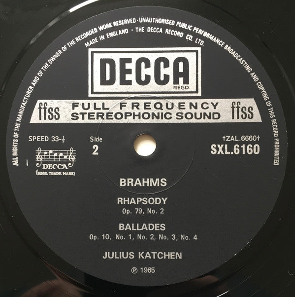 Johannes Brahms, Julius Katchen : The Complete Piano Works Vol. 4 (LP, RP)