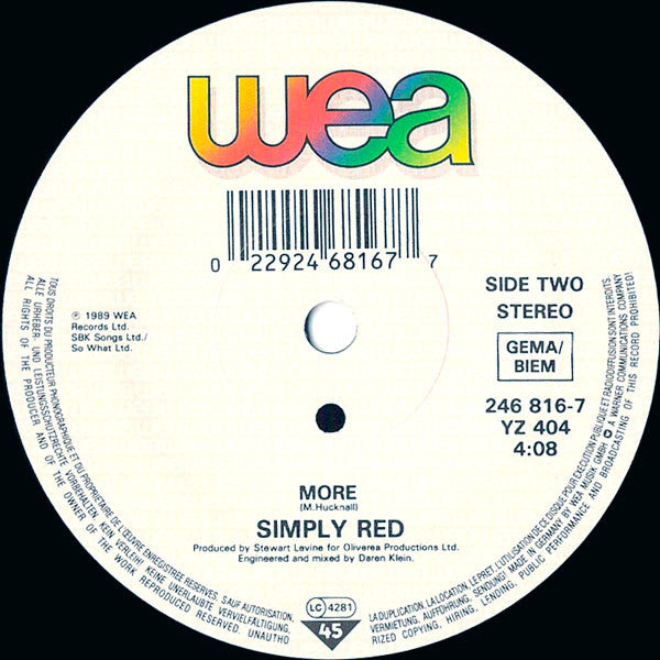 Simply Red : A New Flame (7", Single, Sol)