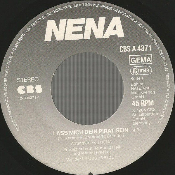 Nena : Lass Mich Dein Pirat Sein (7", Single)