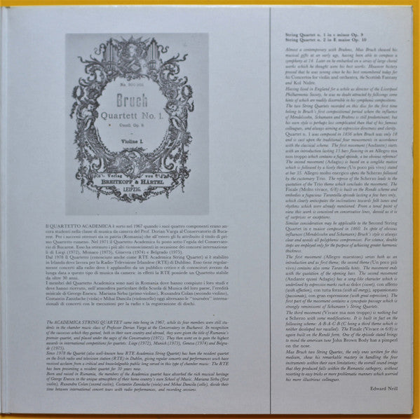 Max Bruch, Cvartetul Academica : Quartetti Per Archi N.1-2 (LP, Gat)