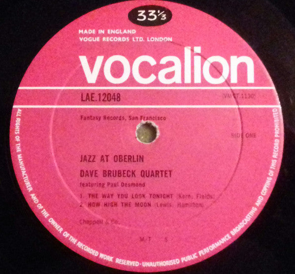 The Dave Brubeck Quartet : Jazz At Oberlin (LP, Album, Mono, RE)