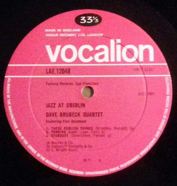 The Dave Brubeck Quartet : Jazz At Oberlin (LP, Album, Mono, RE)