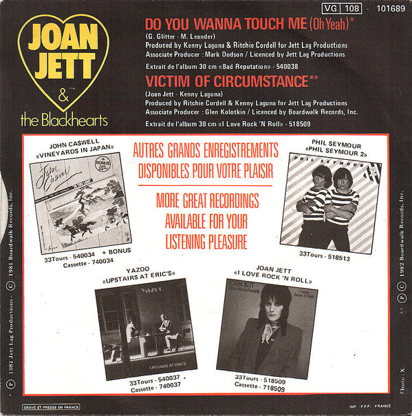 Joan Jett & The Blackhearts : Do You Wanna Touch Me (Oh Yeah) (7", Single)