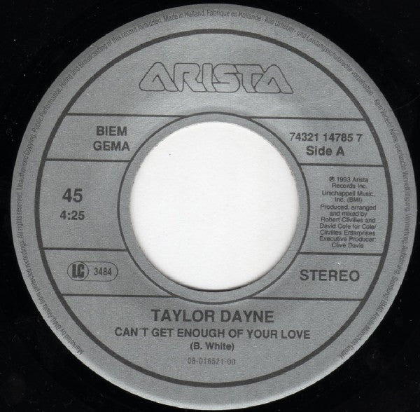 Taylor Dayne : Can't Get Enough Of Your Love (7", Single)