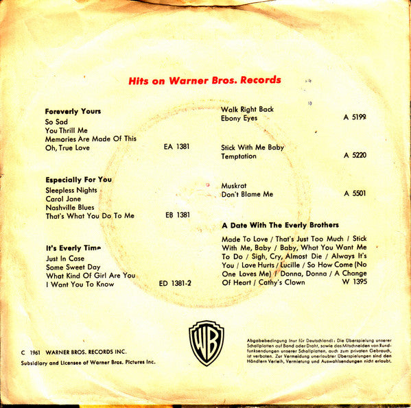 The Everly Brothers* : (So It Was... So It Is) So It Always Will Be / Nancy's Minuet (7", Single)