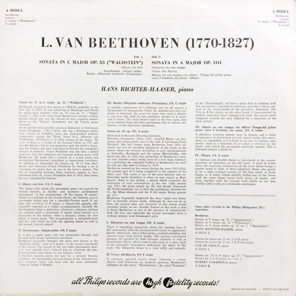 Hans Richter-Haaser, Ludwig van Beethoven : Sonata In C Major Op.53 ("Waldstein") - Sonata In A Major Op.101 (LP, Album, Mono)