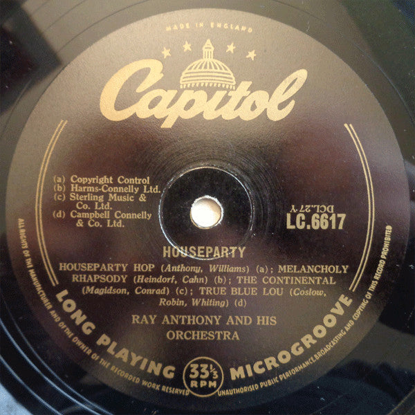 Ray Anthony & His Orchestra : Houseparty (10", Mono)