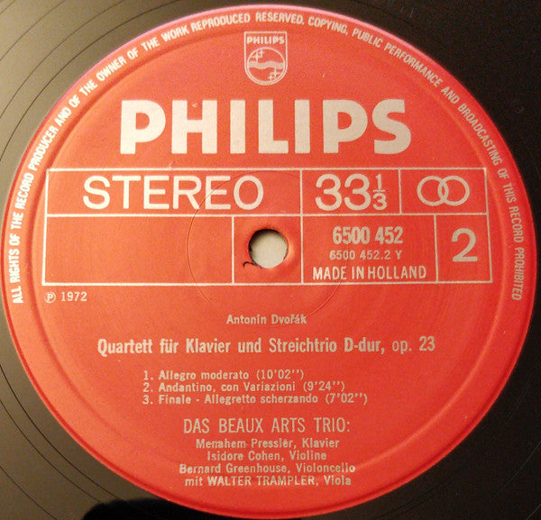 Antonín Dvořák, Beaux Arts Trio, Walter Trampler : Klavier-Quartette Op. 23 & 87 (LP)