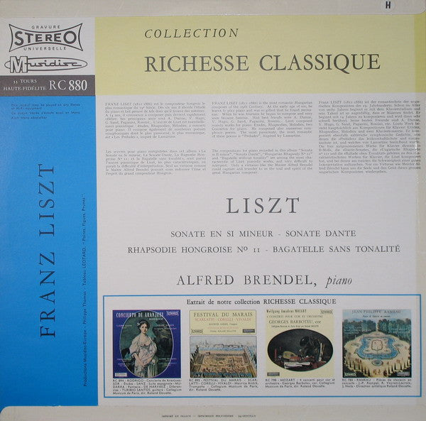 Franz Liszt / Alfred Brendel : Sonate En Si Mineur - Sonate Dante - Rhapsodie Hongroise N° 11 - Bagatelle Sans Tonalité (LP)