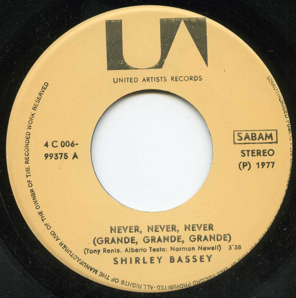 Shirley Bassey : Never, never, never (7", RE)