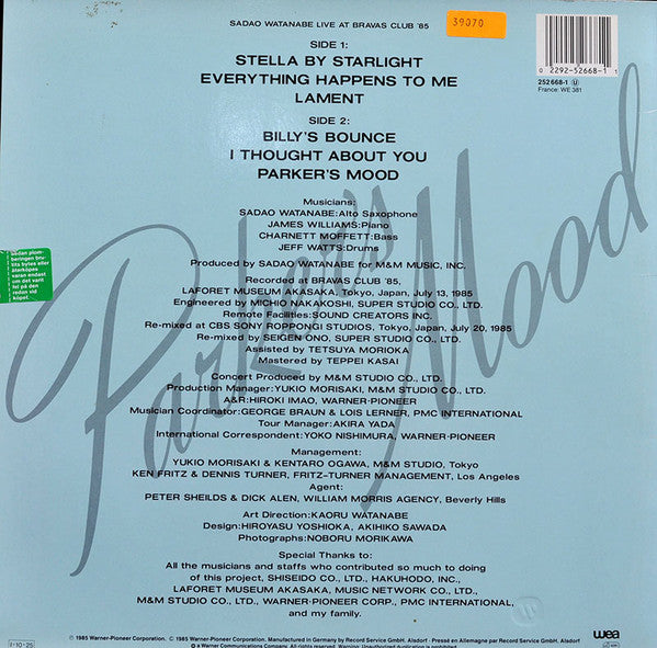Sadao Watanabe : Parker's Mood - Sadao Watanabe Live At Bravas Club '85 (LP, Album)
