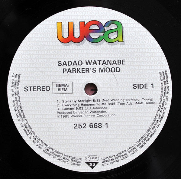 Sadao Watanabe : Parker's Mood - Sadao Watanabe Live At Bravas Club '85 (LP, Album)