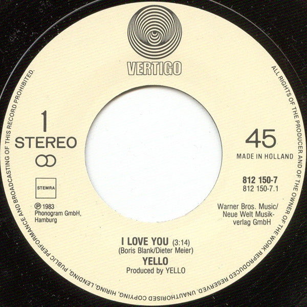 Yello : I Love You (7", Single)