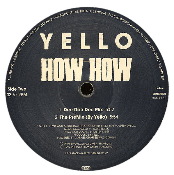 Yello : How How (The Fluke Mixes Plus The PreMix (By Yello)) (12")
