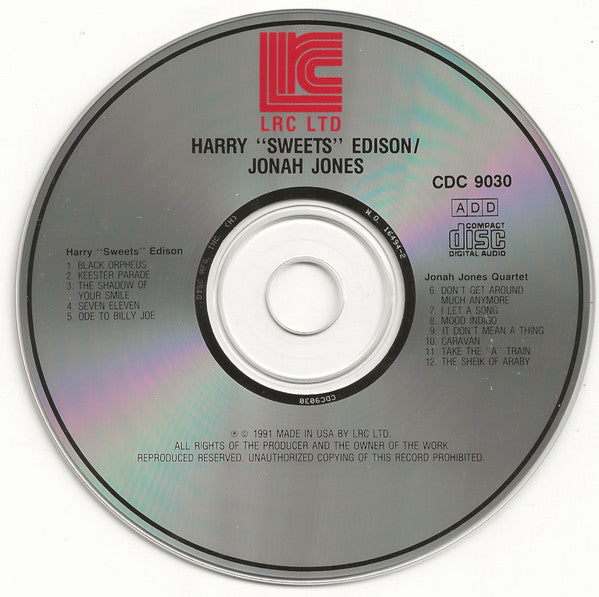 Harry Edison / The Jonah Jones Quartet : Harry "Sweets" Edison / Jonah Jones (CD, Comp, RM)