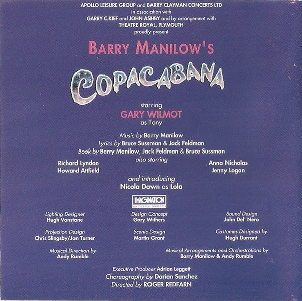 Barry Manilow, Bruce Sussman, Jack Feldman : Barry Manilow's 'Copacabana' (Original London Cast Recording) (CD)