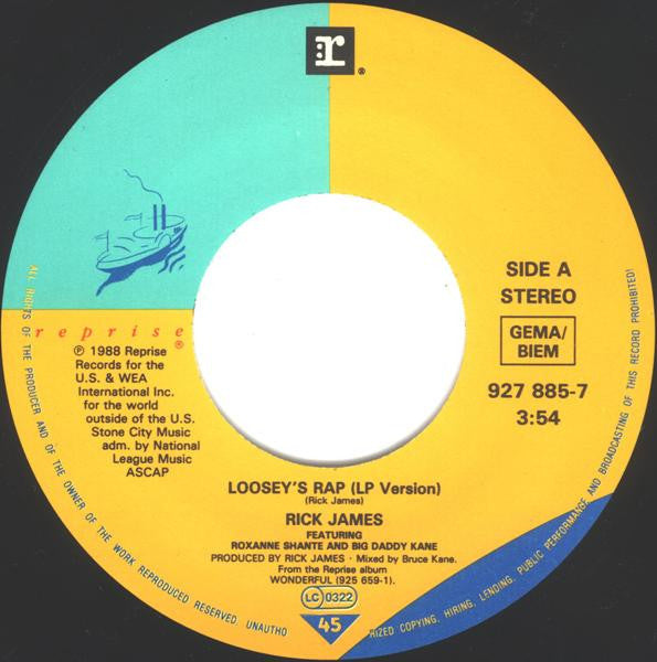 Rick James Featuring Roxanne Shanté : Loosey's Rap (7", Single)