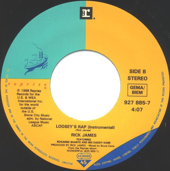 Rick James Featuring Roxanne Shanté : Loosey's Rap (7", Single)