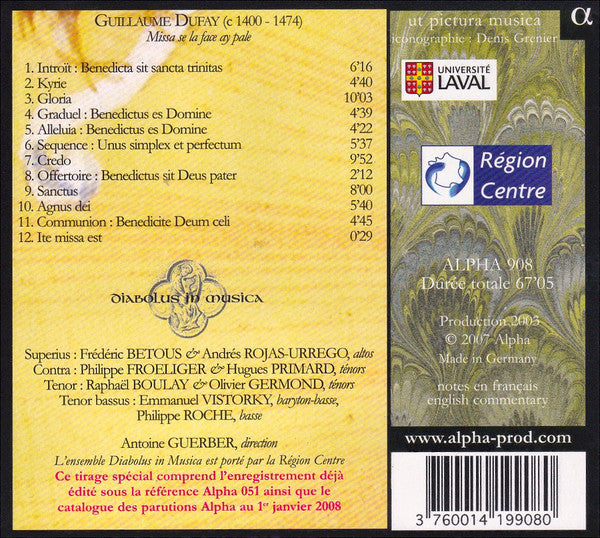 Guillaume Dufay - Diabolus In Musica, Antoine Guerber : Missa Se La Face Ay Pale + Catalogue Alpha 2008  (CD, Album, RE, Cat)