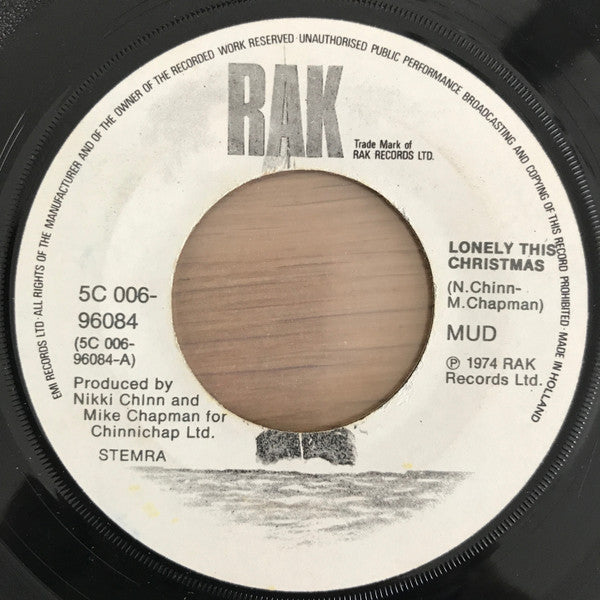 Mud : Lonely This Christmas (7", Single, Gre)