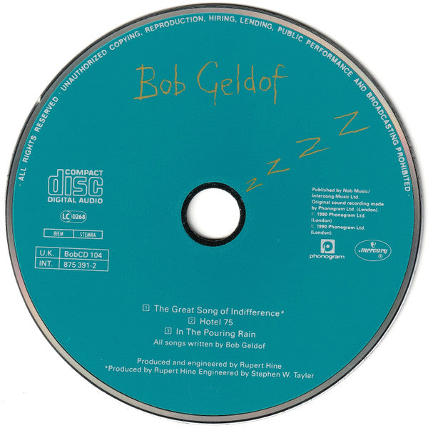 Bob Geldof : The Great Song Of Indifference (CD, Maxi)