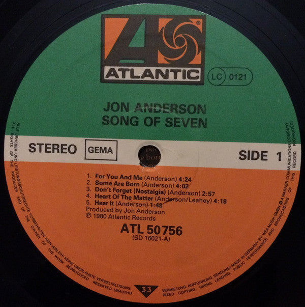 Jon Anderson : Song Of Seven (LP, Album, RE)