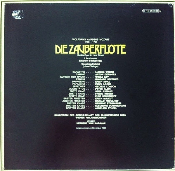 Wolfgang Amadeus Mozart, Irmgard Seefried, Wilma Lipp, Anton Dermota, Erich Kunz, Ludwig Weber, George London (2), Wiener Singverein, Wiener Philharmoniker, Herbert Von Karajan : Die Zauberflöte (3xLP, RE + Box)