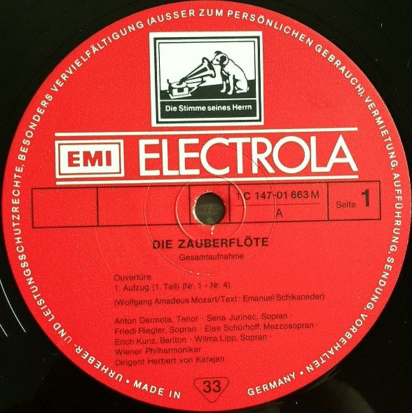 Wolfgang Amadeus Mozart, Irmgard Seefried, Wilma Lipp, Anton Dermota, Erich Kunz, Ludwig Weber, George London (2), Wiener Singverein, Wiener Philharmoniker, Herbert Von Karajan : Die Zauberflöte (3xLP, RE + Box)