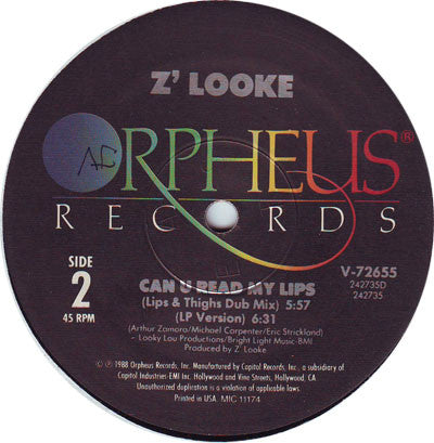 Z'Looke : Can U Read My Lips (12")