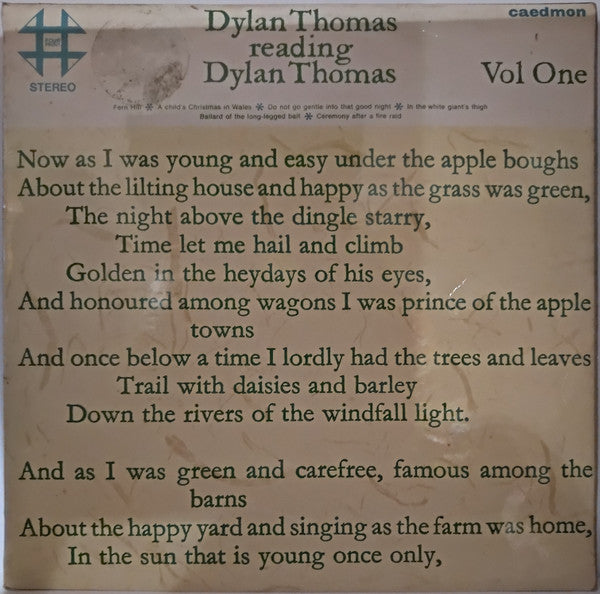 Dylan Thomas : Dylan Thomas Reading Dylan Thomas, Vol One (LP)