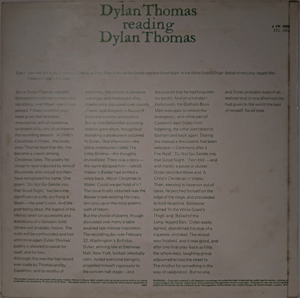 Dylan Thomas : Dylan Thomas Reading Dylan Thomas, Vol One (LP)