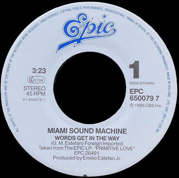 Miami Sound Machine : Words Get In The Way (7", Single)