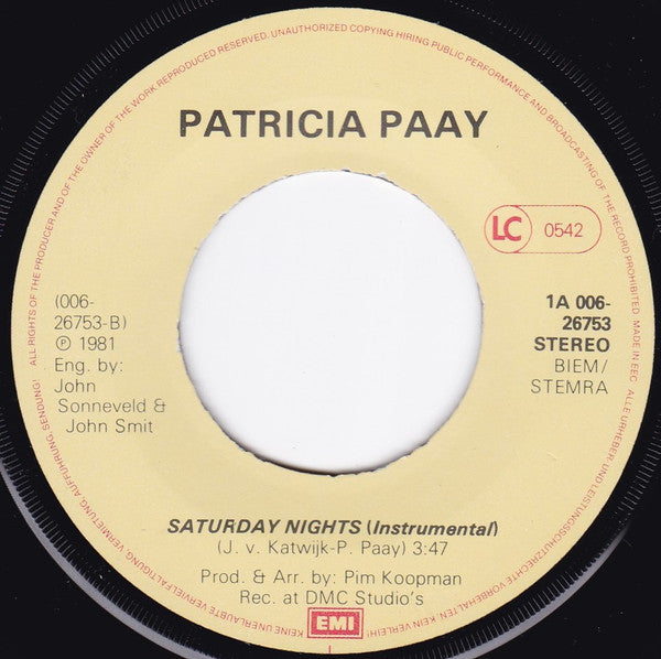 Patricia Paay : Saturday Nights (7", Single)
