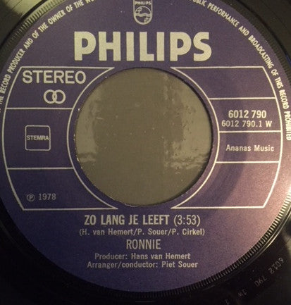 Ronnie (24) : Zo Lang Je Leeft (7", Single)