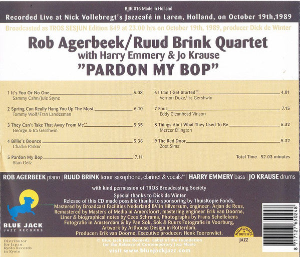 Rob Agerbeek, Ruud Brink : Pardon My Bop (CD)