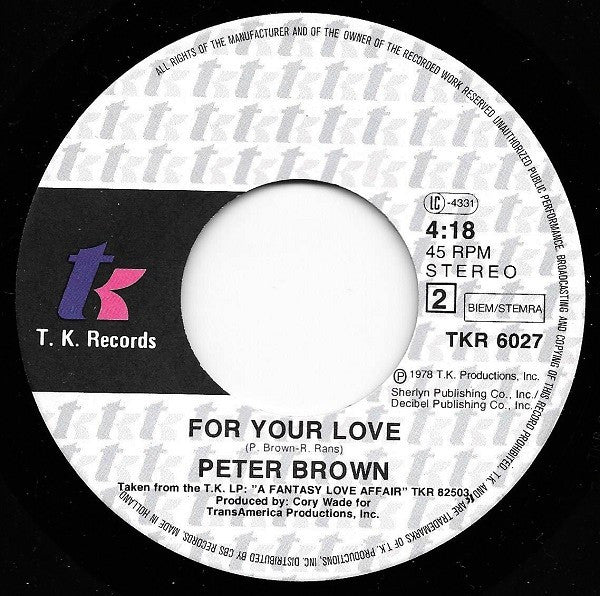Peter Brown (2) : Dance With Me / For Your Love (7", Single)