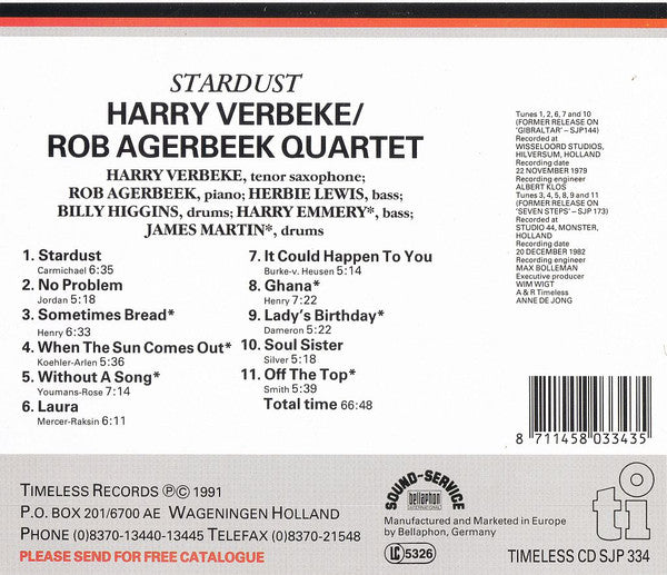 Harry Verbeke / Rob Agerbeek Quartet : Stardust (CD)