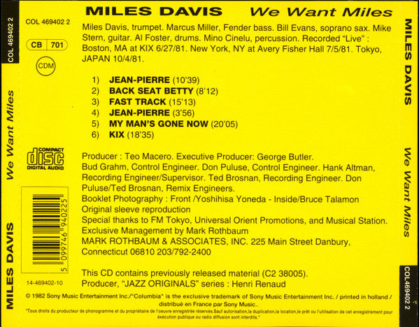 Miles Davis : We Want Miles (CD, Album, RE)