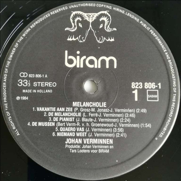 Johan Verminnen, Tars Lootens : Melancholie (LP)