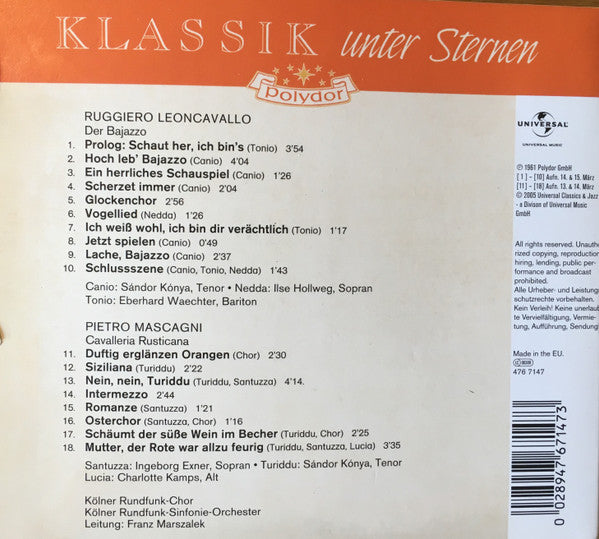 Ruggiero Leoncavallo, Pietro Mascagni - Kölner Rundfunk-Sinfonie-Orchester, Franz Marszalek : Der Bajazzo / Cavalleria Rusticana - Große Opernquerschnitte (CD, RM)