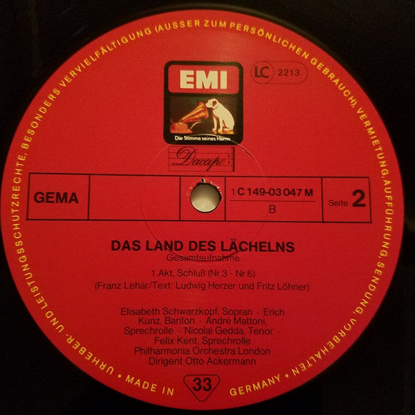 Franz Lehár - Elisabeth Schwarzkopf, Nicolai Gedda, Erich Kunz, Emmy Loose, Philharmonia Orchestra, Otto Ackermann : Das Land Des Lächelns - Gesamtaufnahme (2xLP)