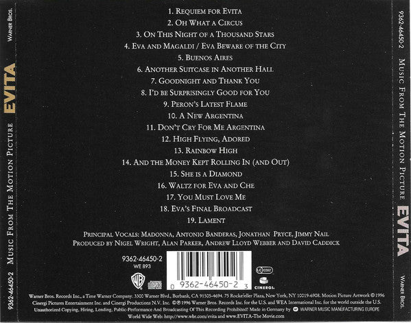 Andrew Lloyd Webber And Tim Rice : Evita (Music From The Motion Picture) (CD, Album)