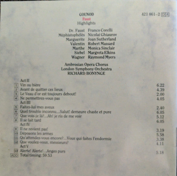 Charles Gounod, Joan Sutherland, Franco Corelli, Nicolai Ghiaurov, Richard Bonynge : Faust Highlights (CD, RM)